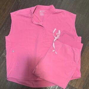 Figs Pink Sleeveless Scrub Top and Drawstring Pants